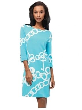 Lilly Pulitzer Jonah Aqua and White Chainprint Shift Dress